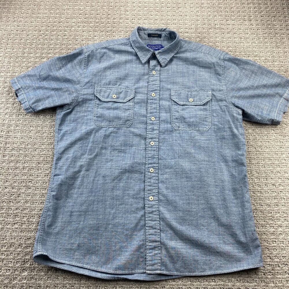 Pendleton Warren Shirt Men Large L Blue Button Up Polo Short Sleeve Casual